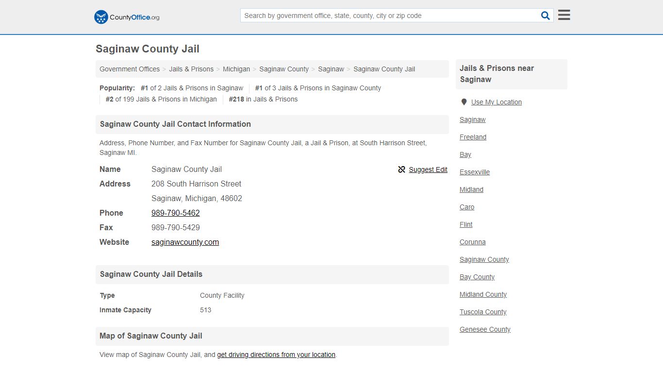 Saginaw County Jail - Saginaw, MI (Address, Phone, and Fax)